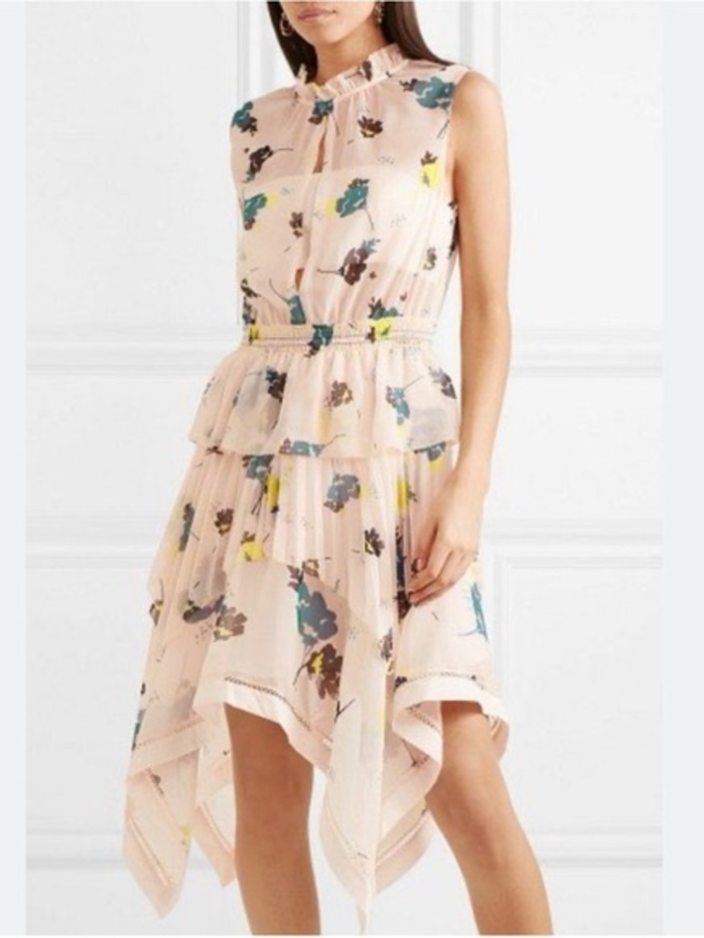 Self-Portrait Blush Floral Ruffle High-Low Dress